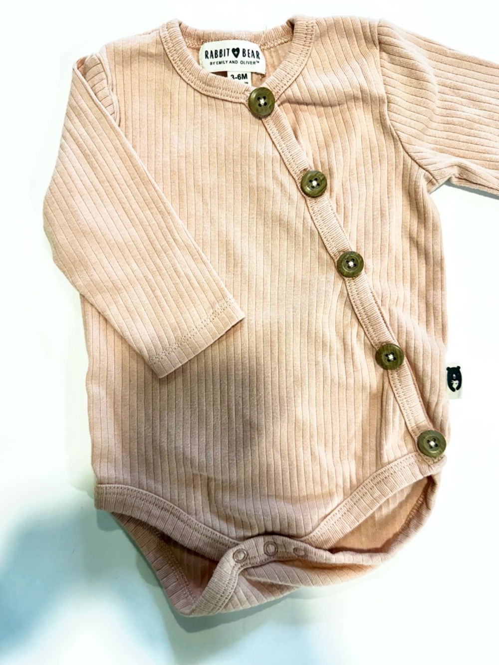 Rabbit & Bear Soft Ribbed Cream-Tan Baby One-Piece